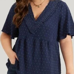 Polka Dot Frill Trim V Neck Flutter Blouse
